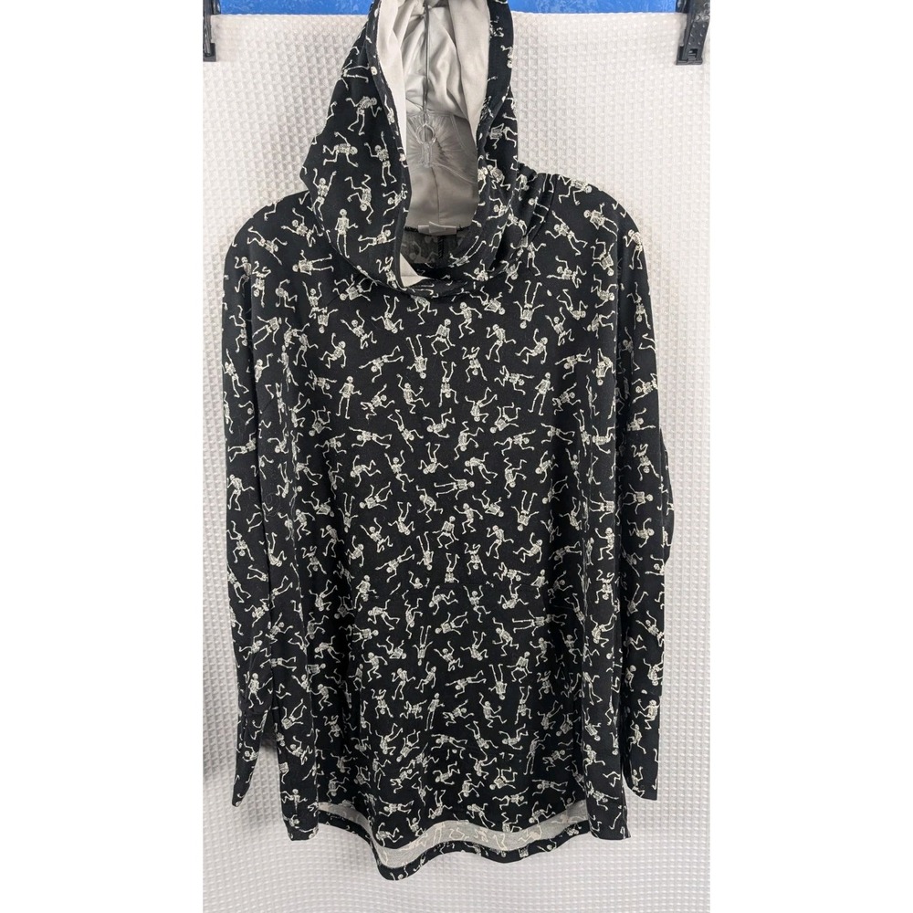 LuLaRoe Lightweight Hoodie All Over Skeleton Graphics Black/White Size XL